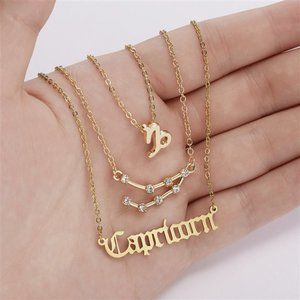 Capricorn Astrology Horoscope Sun Sign 3 PC Gold Dipped Chain Necklace NEW